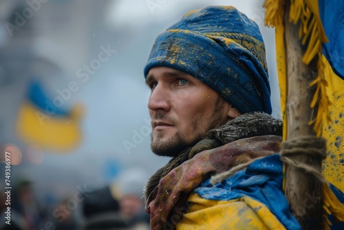 Ukrainian people nationality concept,yellow and blue colors photo