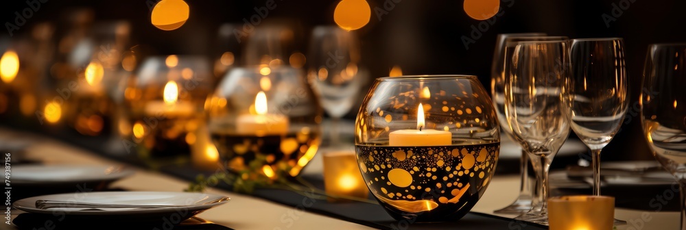 Moody Tablescape During Wedding Reception, with lights, light black and yellow, Background HD, Illustrations