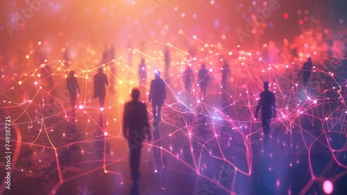 The future of corporate networks digital city of business A diverse group of individuals embark on a journey of connection.