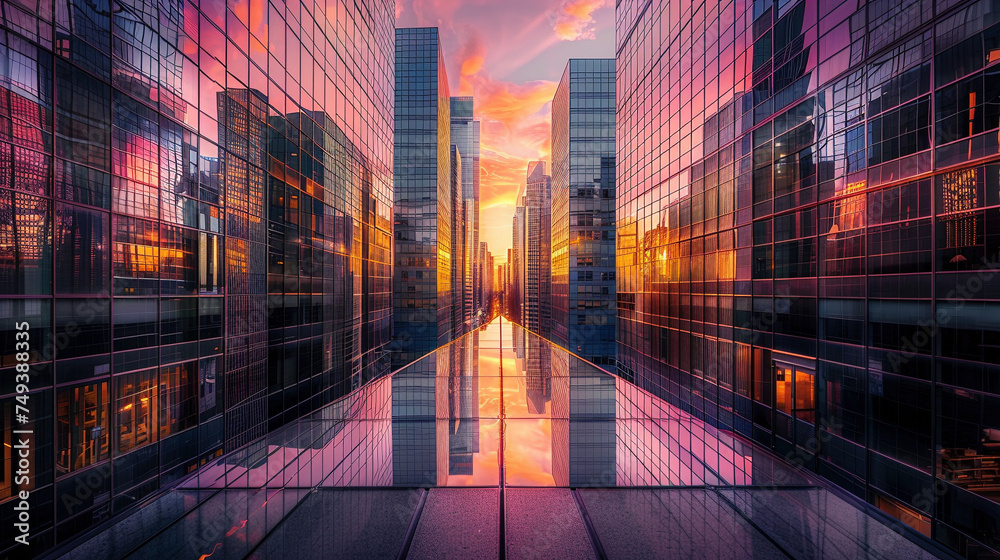 Urban Landscape with Reflective Glass Skyscrapers