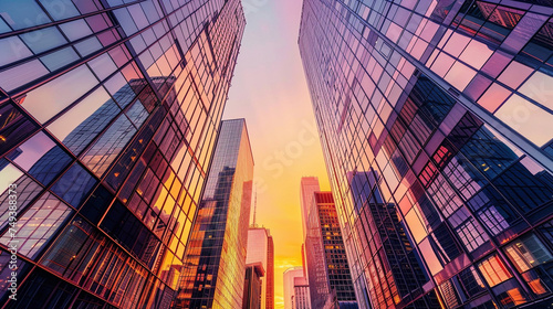 Urban Landscape with Reflective Glass Skyscrapers