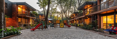 A cozy playground in a quiet countryside complex where you can have fun among lush greenery. © Iryna