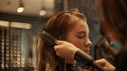 Hairdresser taking care of her client, generative ai