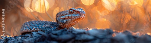 Dreamy Desert Encounter. Macro Closeup of Snake Scales Captivating Bokeh Photography Captures the Charm and Danger of Wildlife Reptiles in Their Natural Habitat