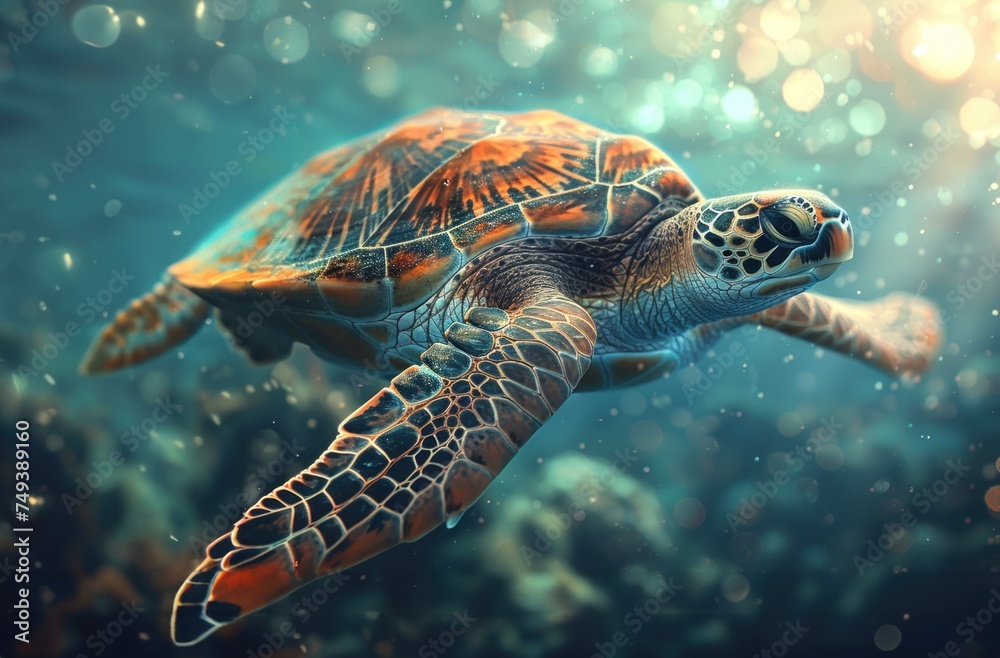 Dreamy Turtle Journey. Soft Focus in the Ethereal Ocean Capturing the Grace of Underwater Life Tranquil Exploration of Wildlife in the Tropics Dreamy Turtle Journey. Soft Focus in the Ethereal Ocean Capturing the Grace of Underwater Life Tranquil Exploration of Wildlife in the Tropics