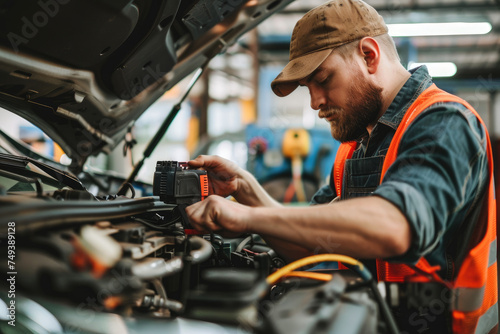 auto mechanic working on car diagnostic in auto repair shop © Kien