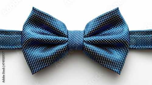 top view of blue bow tie, isolated on white background 