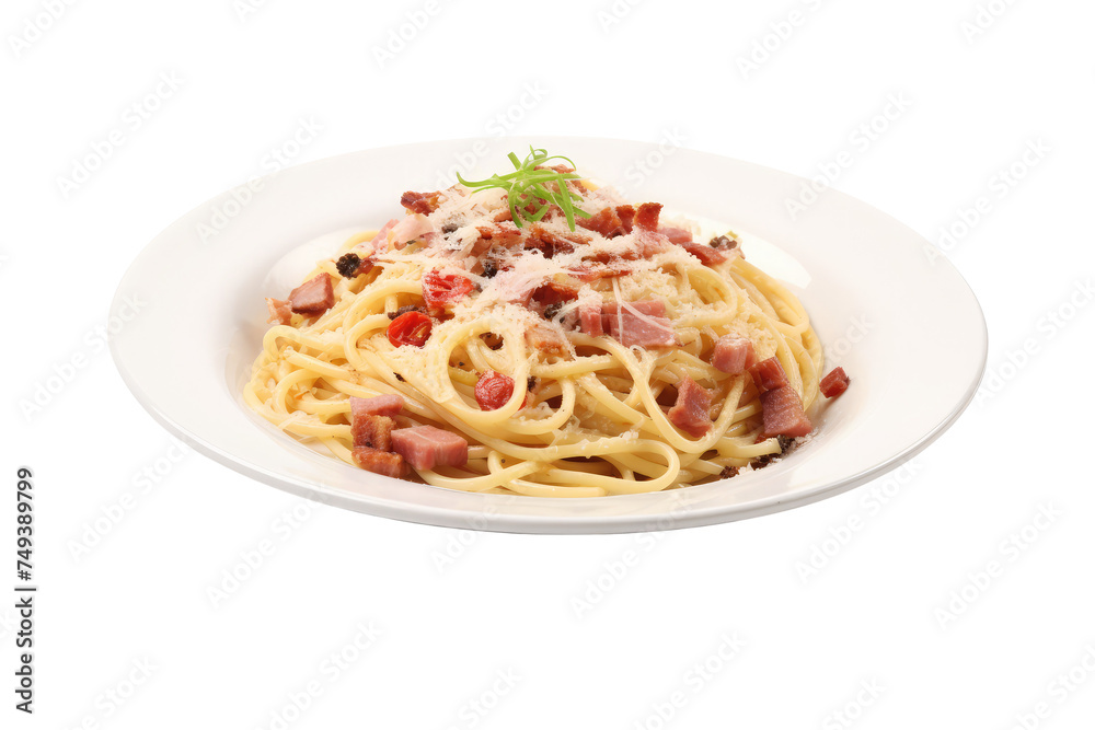 delicious spaghetti in dish isolated on white delicious spaghetti in dish isolated on white