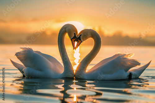 A heart shaped symbol of love from the necks of two white swans