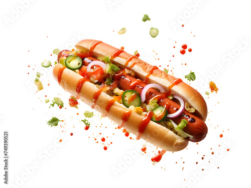 very yummy and delicious hot dog with bread, cucumber, tomato, and ketchup 