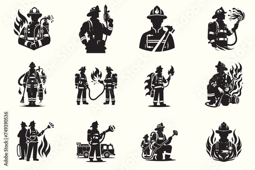 Fireman Silhouette Vector Illustration set