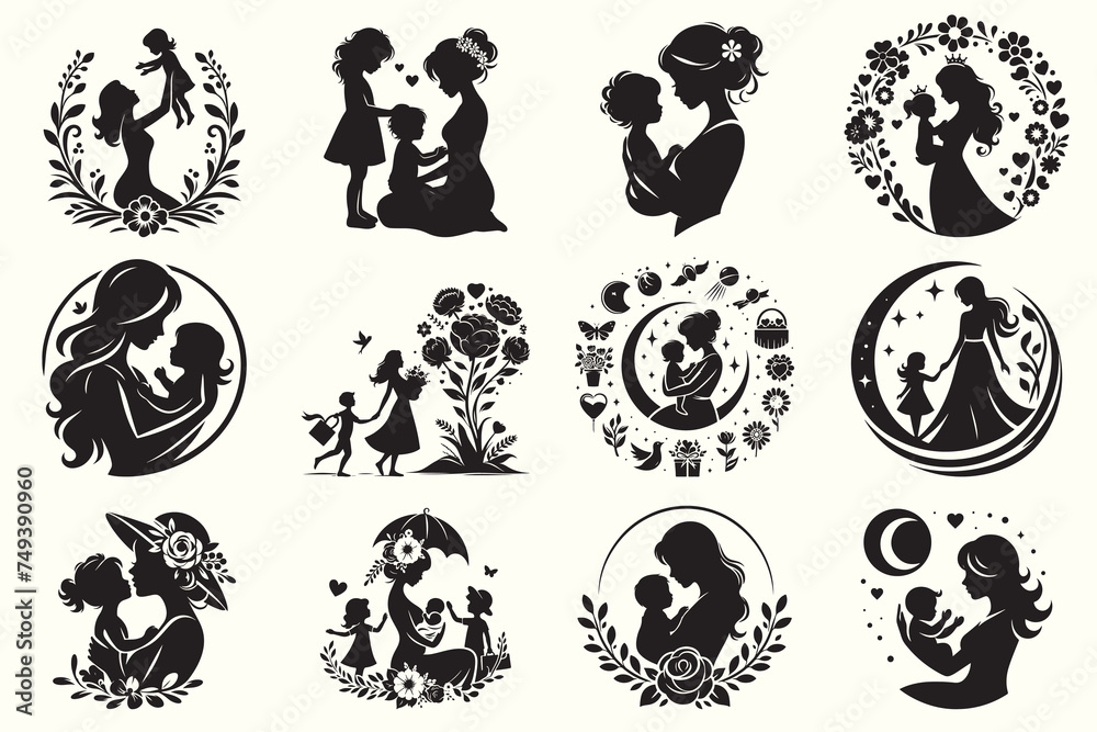 Mother's Day Silhouette Vector Illustration Set Mother's Day Silhouette Vector Illustration Set
