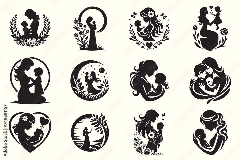 Mother's Day Silhouette Vector Illustration Set Mother's Day Silhouette Vector Illustration Set