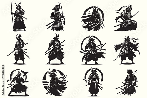 Samurai Silhouette Vector Illustration Bundle photo