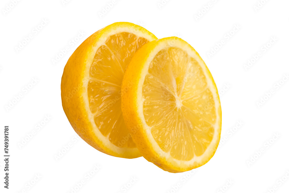 Lemon ripe slice isolated on white. Top view. Lemon ripe slice isolated on white. Top view.