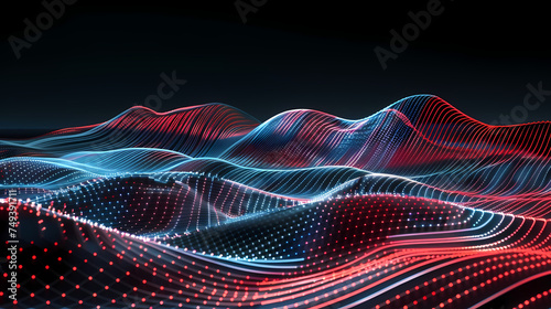 Abstract Digital Landscape With Glowing Neon Waves at Night