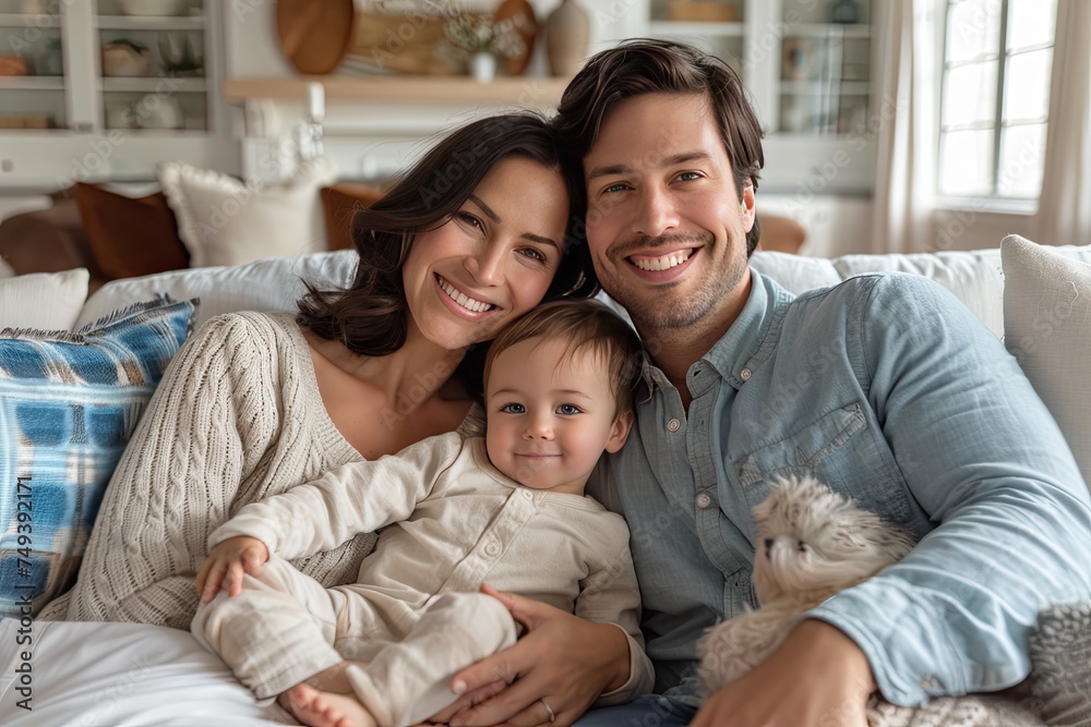 A heartwarming candid photo of parents and child sharing a tender embrace, feeling of love and comfort A heartwarming candid photo of parents and child sharing a tender embrace, feeling of love and comfort