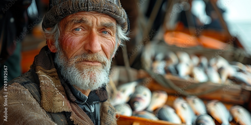 A tired and wrinkled senior fisherman, smiles in a portrait depicting the challenges of an elderly life in rural India. A tired and wrinkled senior fisherman, smiles in a portrait depicting the challenges of an elderly life in rural India.