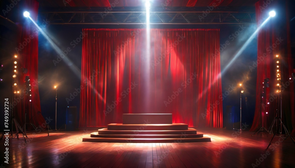 stage with red curtains and spotlight