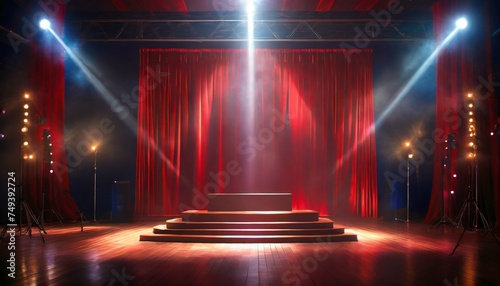 stage with red curtains and spotlight
