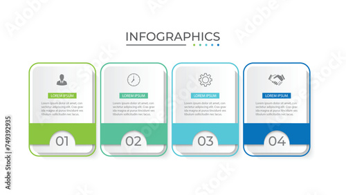 Process business infographic thin line with square template design with icons and 4 options or steps.
