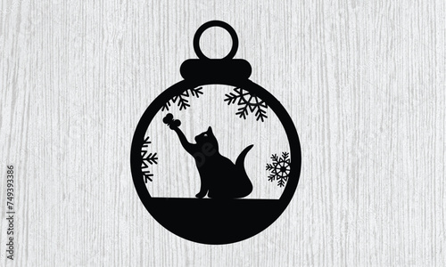 Cat Christmas ornament metal wall art laser cutting file