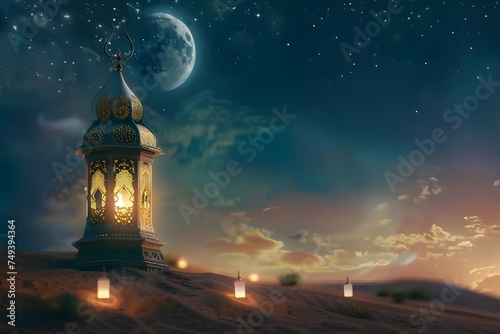 Lantern Glowing in the Crescent Sky Background