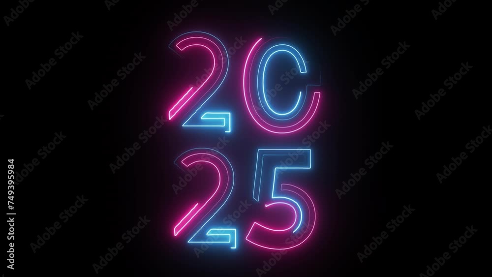 Neon banner Happy New Year 2025 with alpha channel, neon new year 2025 Neon banner Happy New Year 2025 with alpha channel, neon new year 2025