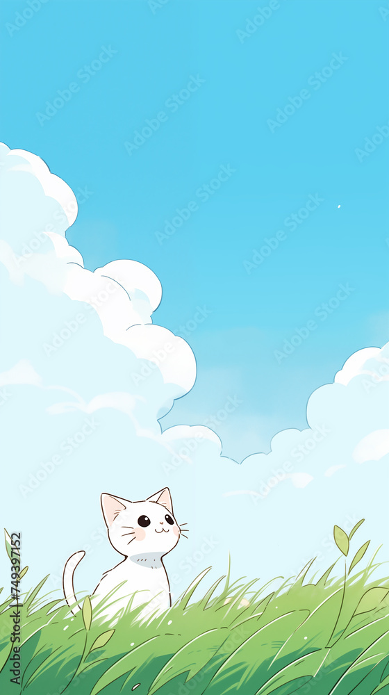 Hand drawn cartoon illustration of cat looking at the sky
Hand drawn cartoon illustration of cat looking at the sky