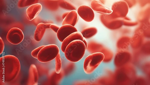 Red blood cells floating in the air, suitable for medical concepts. photo