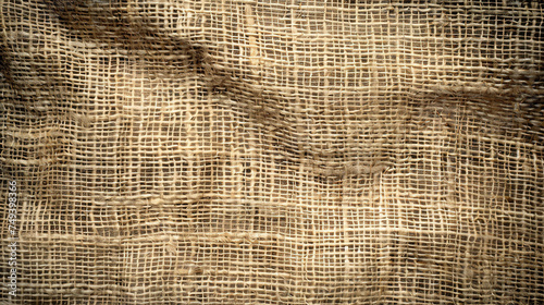 Hessian sackcloth woven jute burlap fabric cloth textile texture pattern wallpaper background in brown beige aged color. It can be used as backdrop. 