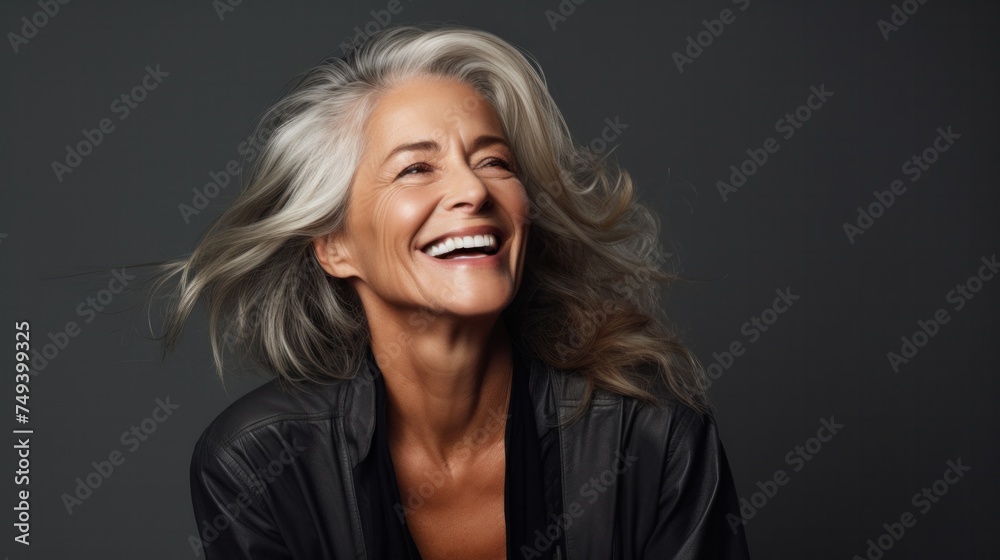 Elegant senior woman Elderly Gray-haired beautiful woman laughing and smiling Older woman with healthy face and white teeth Elegant senior woman Elderly Gray-haired beautiful woman laughing and smiling Older woman with healthy face and white teeth