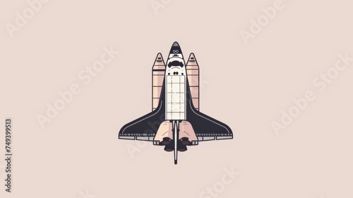 A contemporary illustration of a minimalist space shuttle, viewed from a unique bottom-up perspective, symbolizing the progress of space exploration on the International Day of Human Space Flight. © Oksana Smyshliaeva