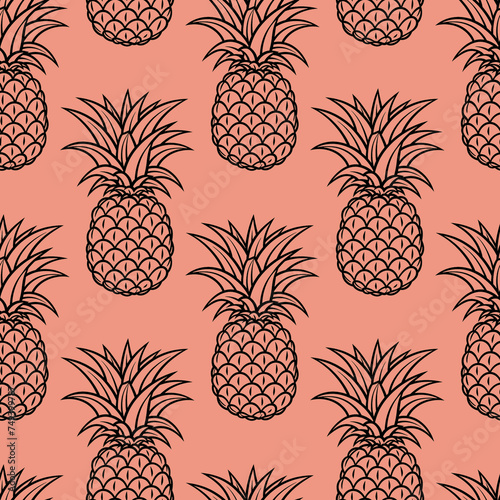 Seamless coral Pattern with Pineapples