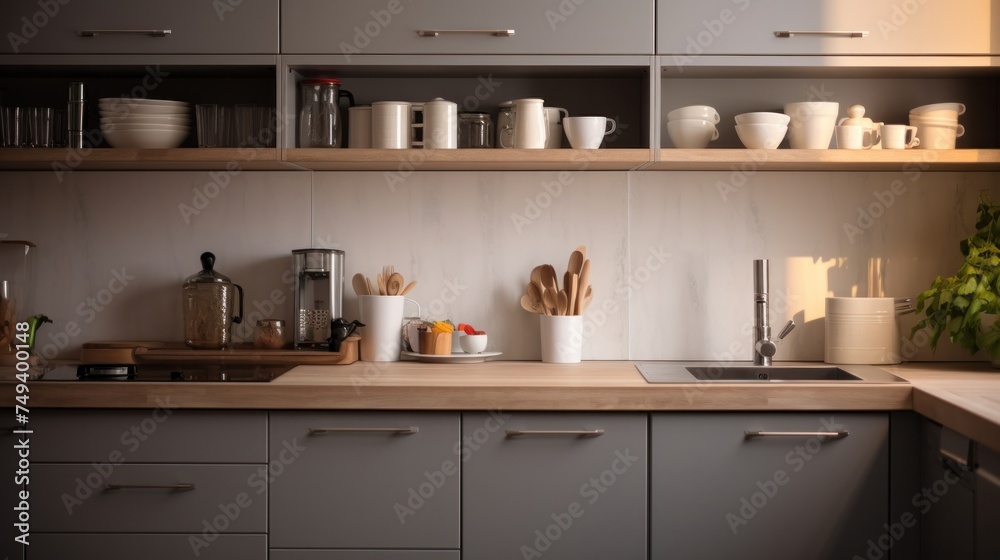 Modern style kitchen with light worktop