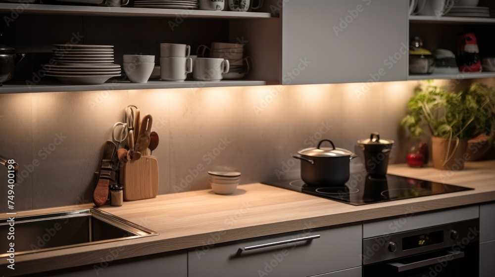 Modern style kitchen with light worktop