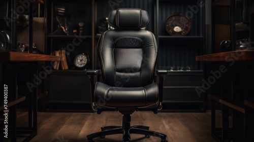 Office chair with vacant place . Black comfortable