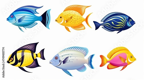 Set of tropical sea fish isolated on white background
