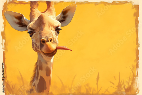 Giraffe in the zoo  towering with its long neck  showcasing its cute portrait against the wild backdrop