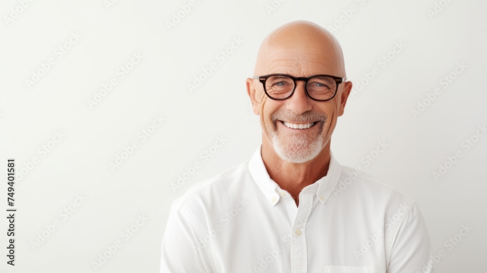 Mature man smiling on white background Stylish man wearing glasses and hat Mature man smiling on white background Stylish man wearing glasses and hat