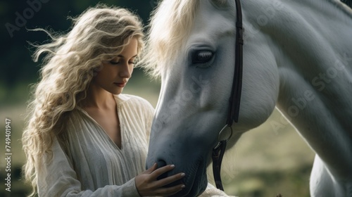 woman and white horse The connection between a human
