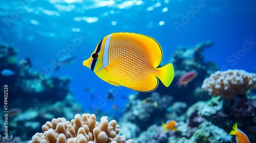 Underwater image of coral reef and Masked Butterfly Fish