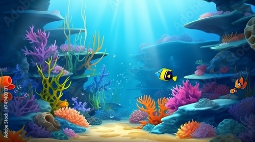 Underwater Scene With Coral Reef And Tropical Fish