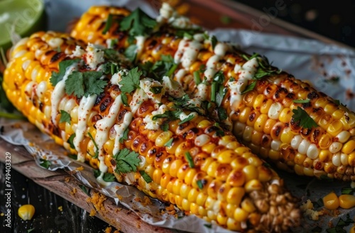 Grilled corn and tortillas on the cob, authentic mexican cuisine image