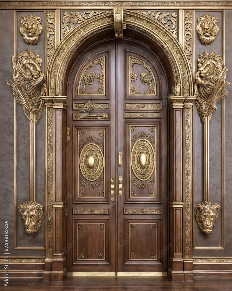 detail of a Large decorative wooden doors