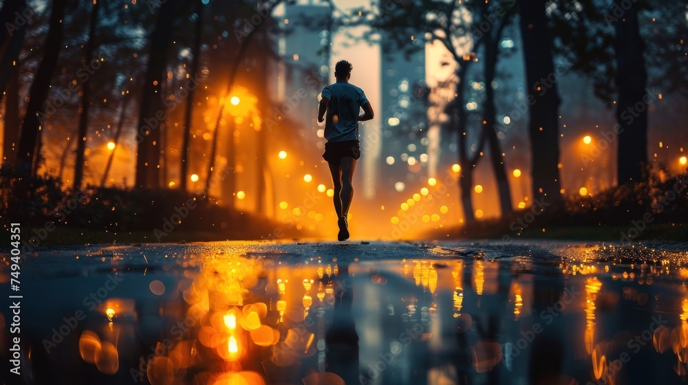 Fototapeta premium Marathon athlete training , the rhythmic beat of runners' feet on the road echoing their athletic determination.