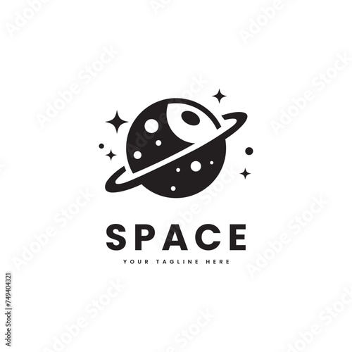 Space logo vector. Minimalist style planets illustration silhouette. Suitable for astronomy, space or science logos.