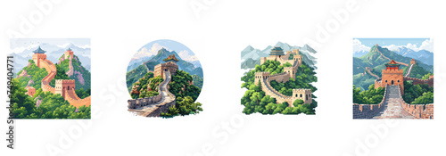 Great Wall, historical fortification, Chinese landmark clipart vector illustration set photo