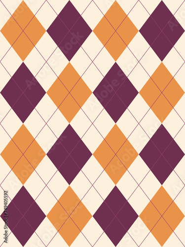 Argyle pattern. Purple,orange. Seamless geometric background for clothing, wrapping paper.