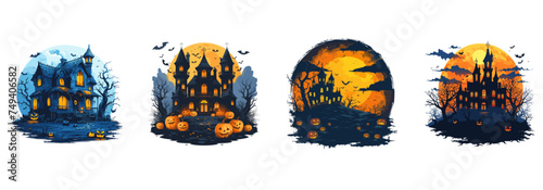 Haunted house  Halloween  scary clipart vector illustration set